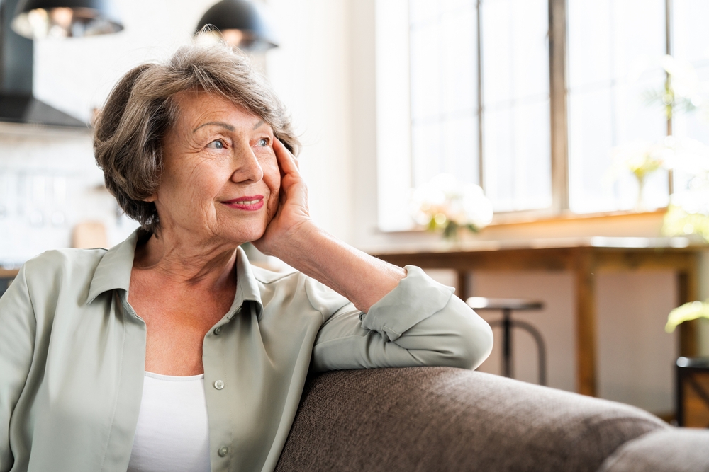 Woman sitting in home care services in Northville, MI.